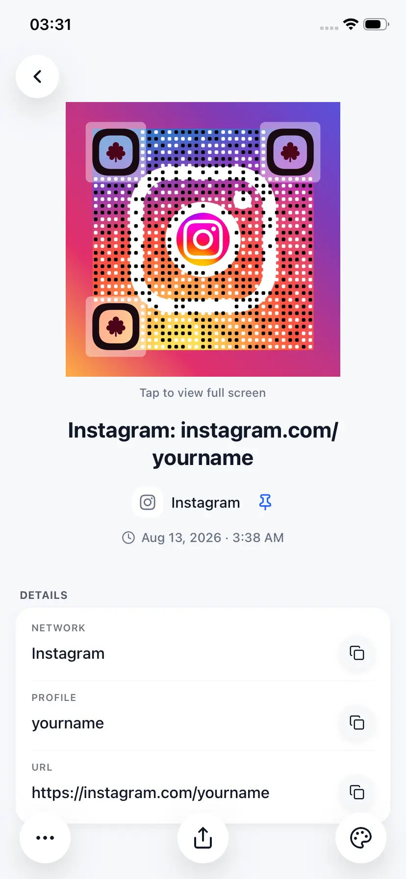 TinyQR Restaurant Menu Code Detail & Sharing