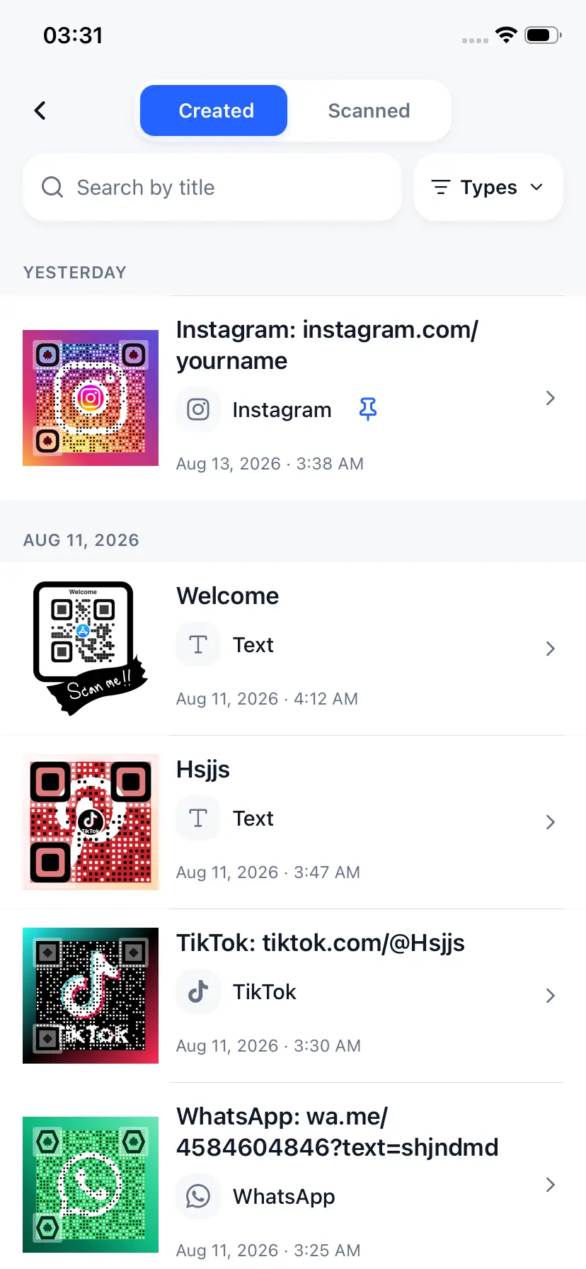 TinyQR Local Scan History and Vault
