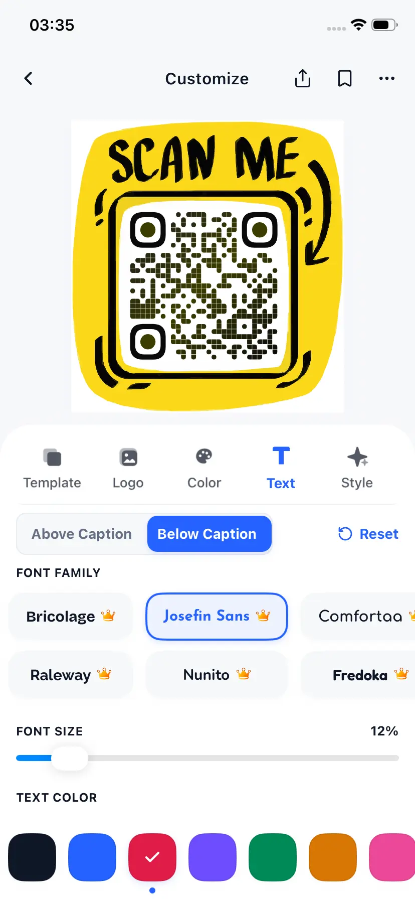 TinyQR Header and Footer Caption Typography