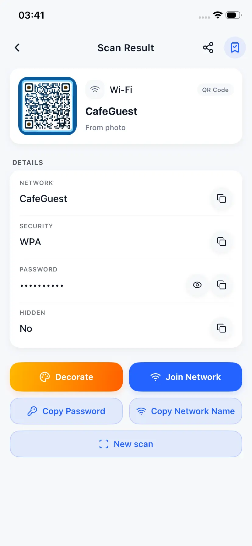 TinyQR Wi-Fi QR Scanner with 1-Tap Connect to Network
